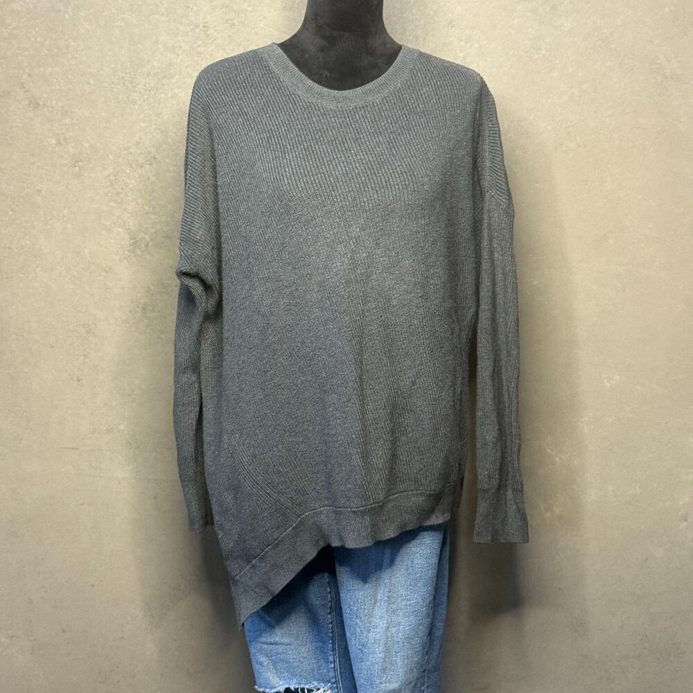 Athleta Asymmetric Hem Ribbed Sweater Pima Cotton Silk Tencel Charcoal L